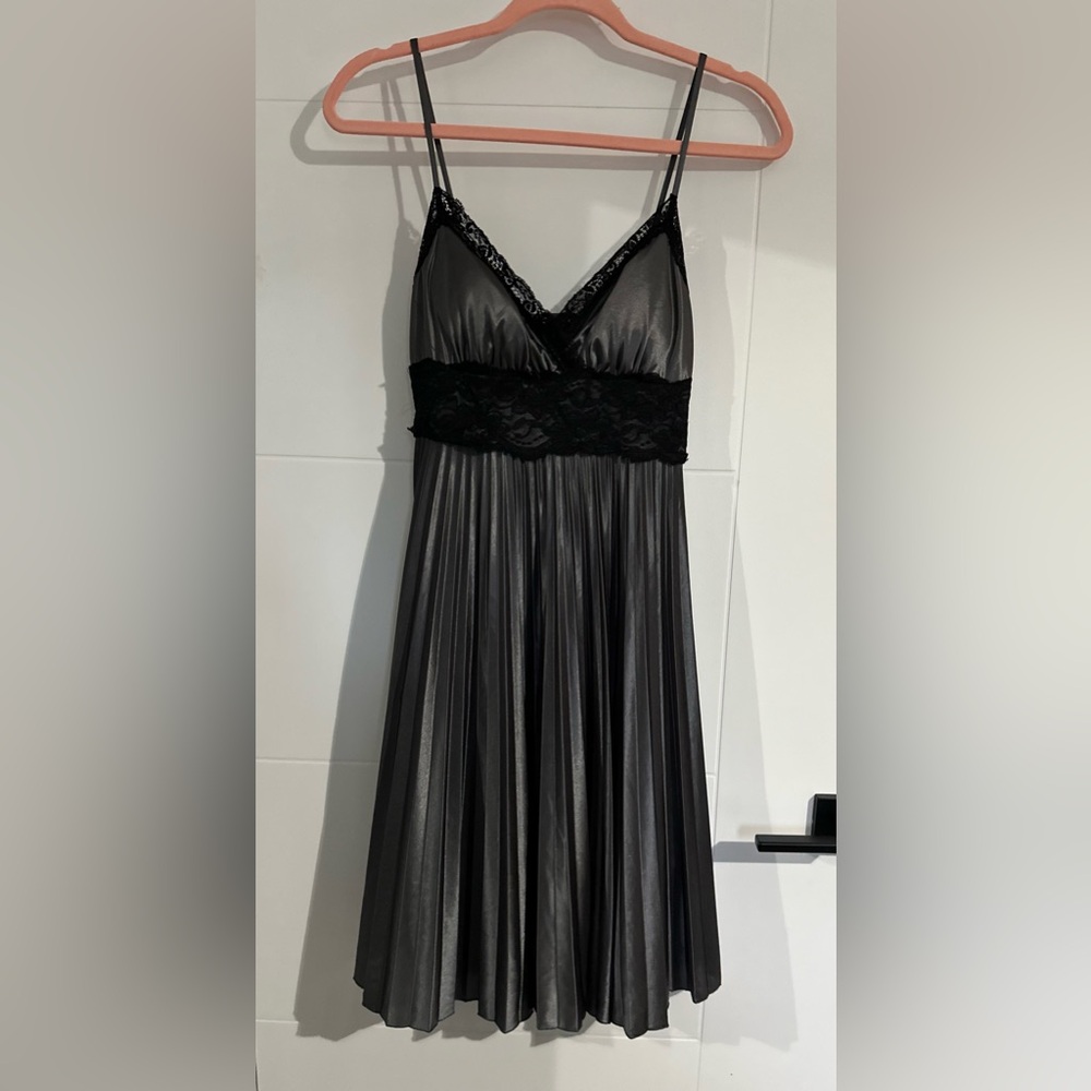 XOXO Grey Satin with Black Lace Dress